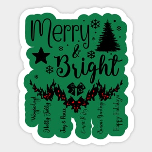 Merry & Bright Text Garland in Dark Font Sticker